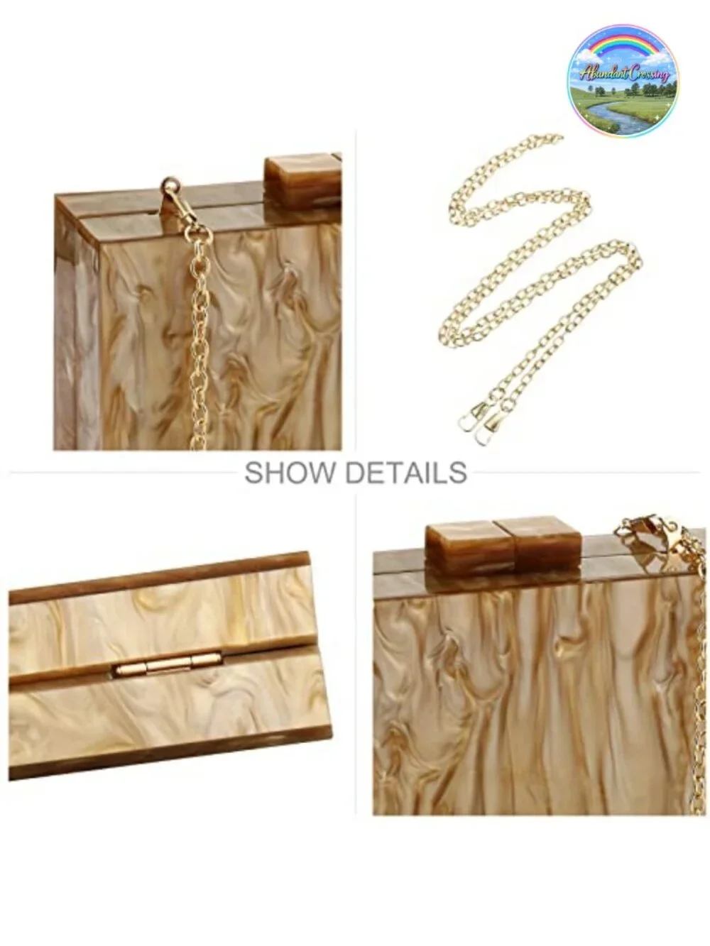 Acrylic Marbling Clutch Purse Women Evening Crossbody Bag Detachable Chain
